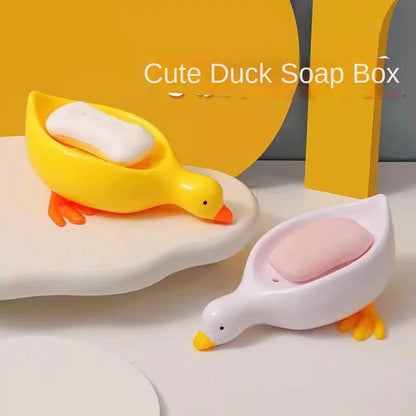 1Pc White Duck-Shaped Soap Holder, Made of Plastic, Suitable for Kitchen and Bathroom Countertops, Non-Slip Draining Soap Box Container, Bathroom Accessory
