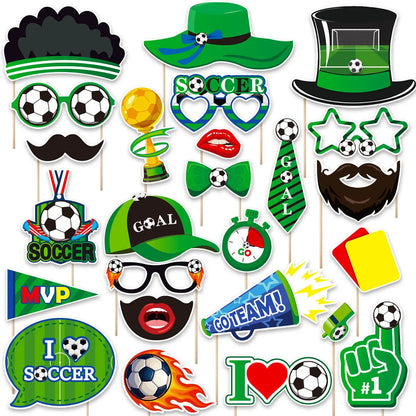 25Pcs Soccer Game Football Sports Photo Shoot Props Supply Party Funny DIY Glasses Lips Photo Booth Prop Birthday Backdrop Decor