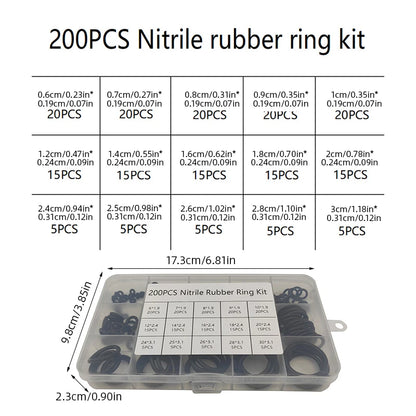 200pcs Rubber O-ring Boxed For Faucet Hose Connector Seal Valve Water Proof Machine Oil Proof Washer Combo Set Accessories