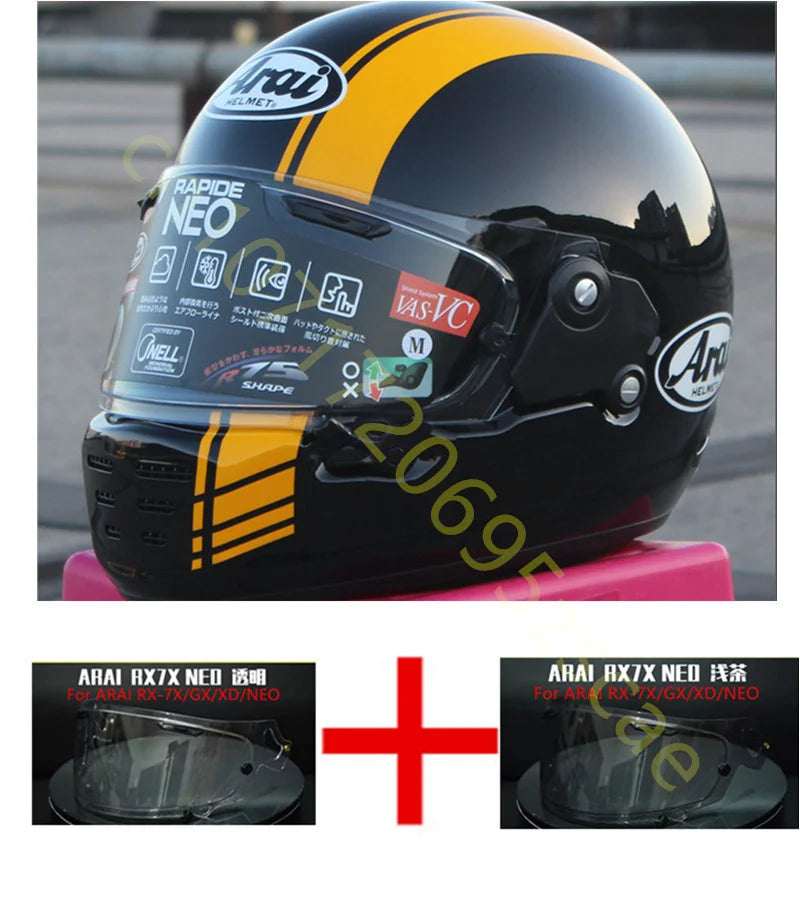 RAPIDE NEO Japanese Mode Full Face Helmet,For Harley Motorcycle And Cruise Motorcycle Protective Helmet,Bright Black Yellow