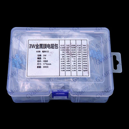 60Values 2W 3W 1/2W 1W 1% Metal film resistors kit dip 0.1R 100R 200R 300R 1K 2K 3K Resistor 0.1R-3K