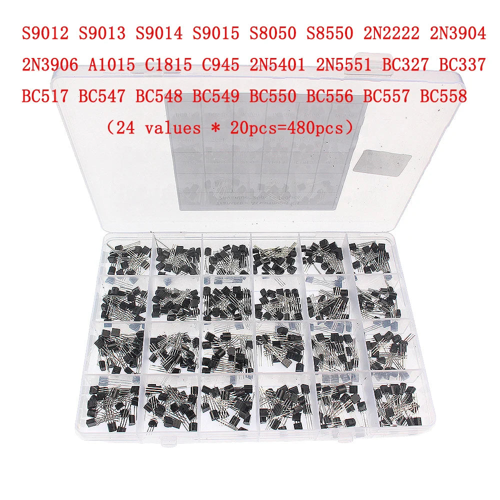 50-900PCS Transistors kit NPN PNP S8050 S8550 S9012 2N3904 2N3906 C1815 A1015 MJE13001 BC327 BC337 BC517 BC547 BC548 BC549 BC558