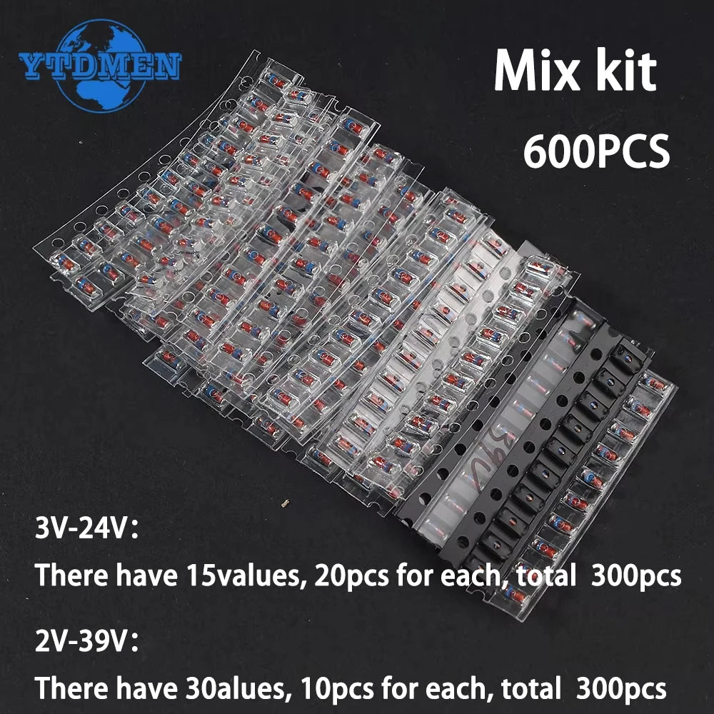 300PCS SMD LL34 Zener Diode Kit 0.5W 1/2W 3V-24V 2V-39V SMD Diode Set 1N4148