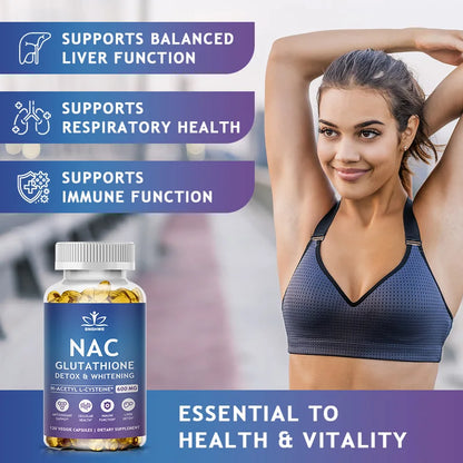NAC N-Acetyl Cysteine Capsules Immune, Respiratory Health Antioxidant Glutathione Supplements Non-GMO, Gluten-Free
