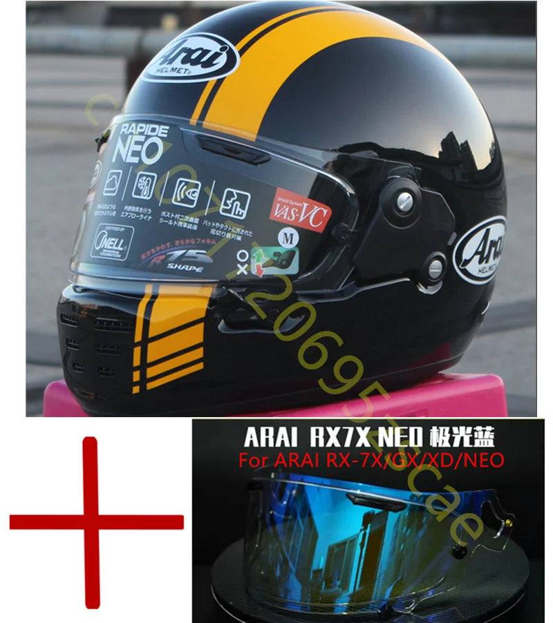 RAPIDE NEO Japanese Mode Full Face Helmet,For Harley Motorcycle And Cruise Motorcycle Protective Helmet,Bright Black Yellow