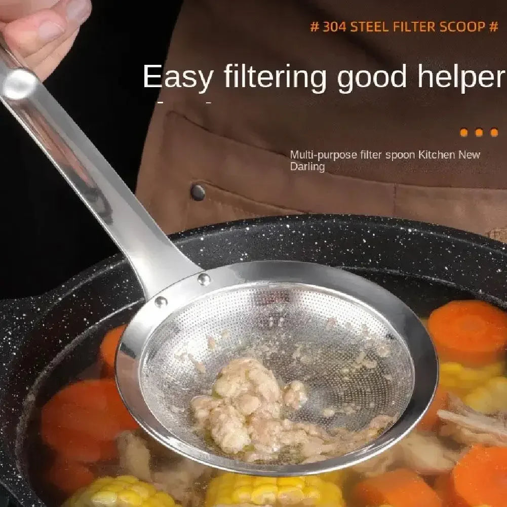 Stainless Steel Fine Mesh Fat Skimmer Spoon Strainer Fat Oil Skim Grease Foam Filter with Handle Kitchen Tool