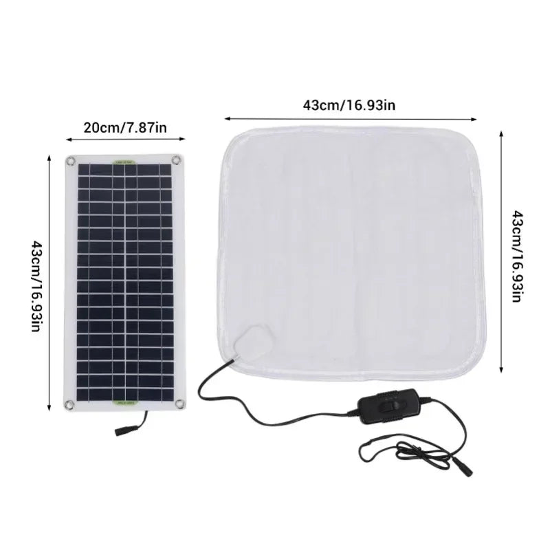 Solar Pet Heating Pad - 12V/50W Solar Panel Electric Blanket Heater with Energy Storage Box Solar-Heating-Blanket for Pets