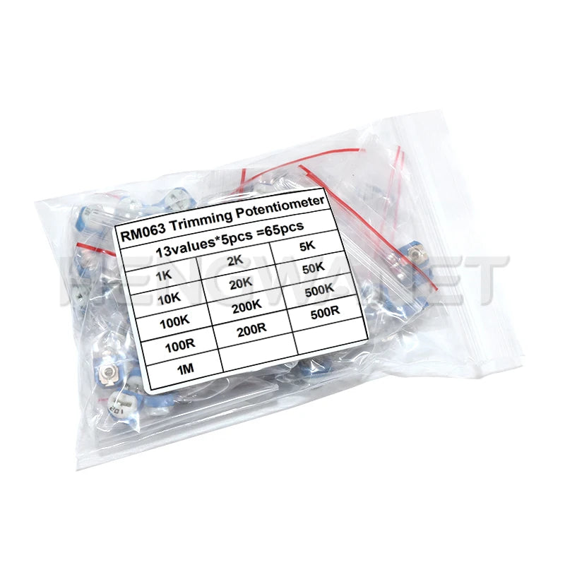 RM063 65PCS Trimmer Potentiometer Adjustable Resistance 100R~1M Potentiometers 1K 5K 10K 20K 50K 100K 500K 1M Variable Resistors