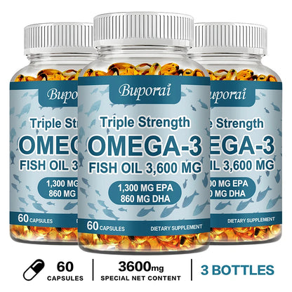 Omega 3 Fish Oil - for Nervous System, Skin and Hair Health, Antioxidants - Easy To Swallow