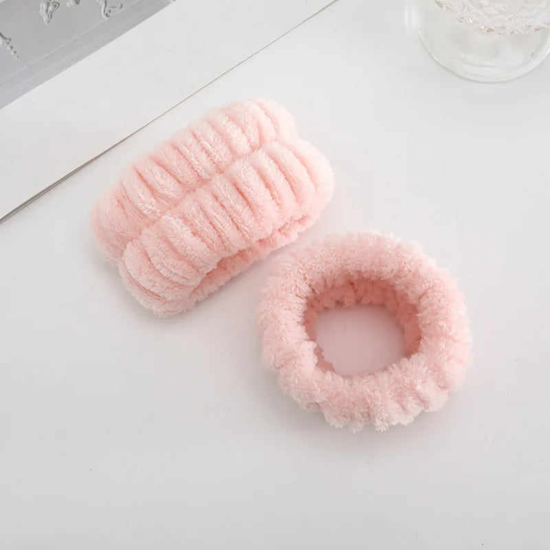 1/2/3Pcs Face Wash Absorbent Wristband Headband Hair Accessories Set Women Girls Coral Fleece Hair Bands Cuff Waterproof Bands