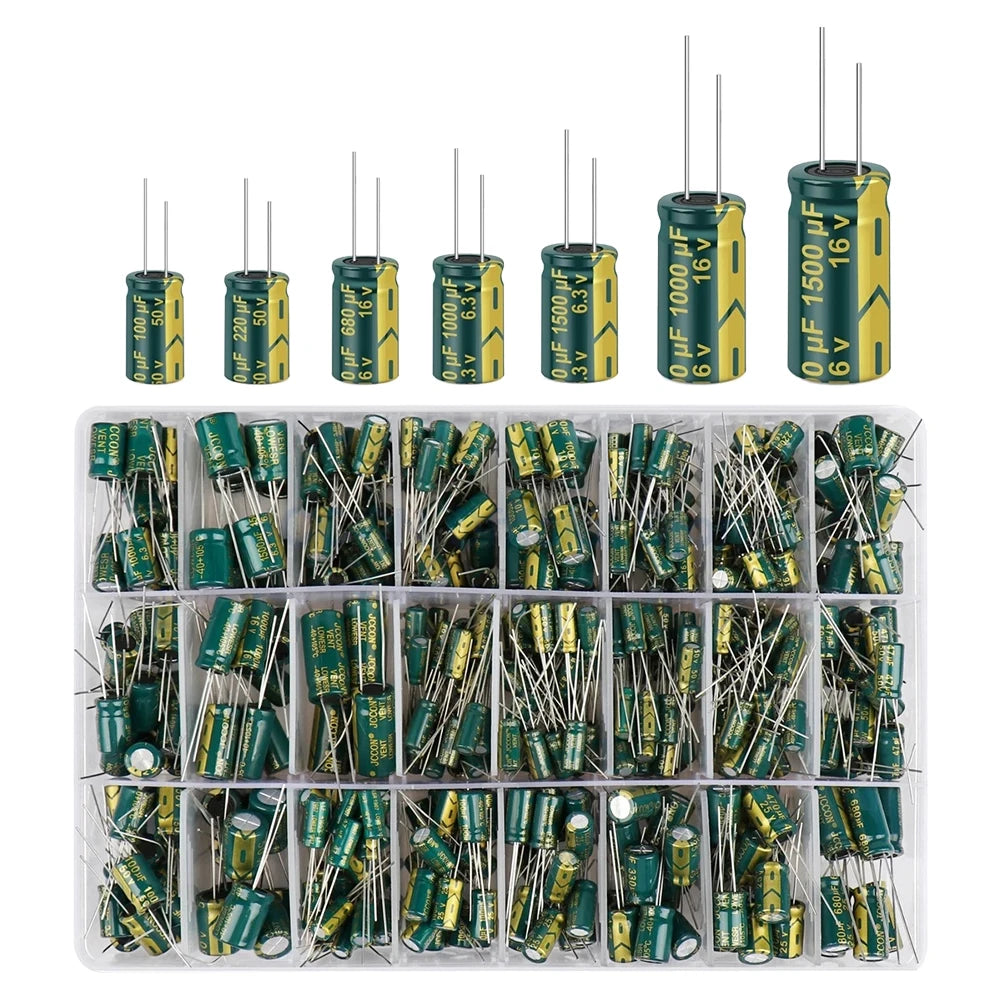 15/24/36 Values 225/460/925Pcs Aluminum Electrolytic Capacitors with Storage Box Aluminum Electrolytic Capacitors Assortment Kit