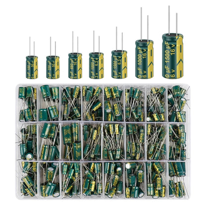 15/24/36 Values 225/460/925Pcs Aluminum Electrolytic Capacitors with Storage Box Aluminum Electrolytic Capacitors Assortment Kit