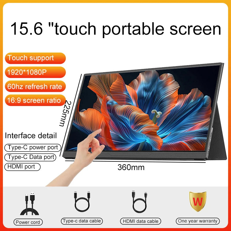 LANLIPU 14/15.6/16 inch Portable Touch Monitor 1K HDR Second Display For office PS4/5 Switch PC  Cell  Phone Loptop Extension
