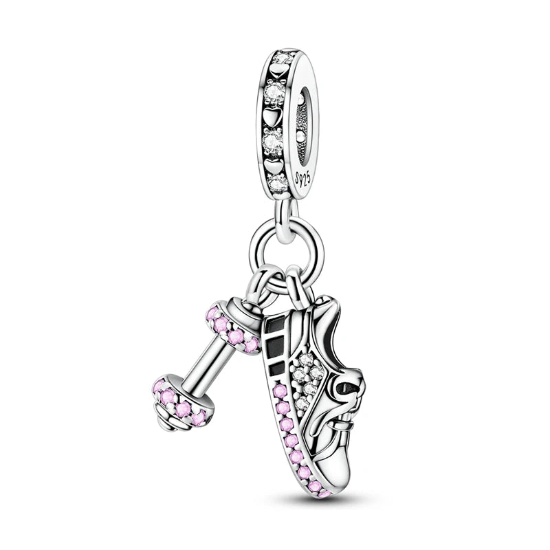 Passionate 925 Silver Dumbbell Badminton Soccer Sport Charms Beads Fit Pandach 925 Original Bracelet DIY Jewelry Graduation Gift