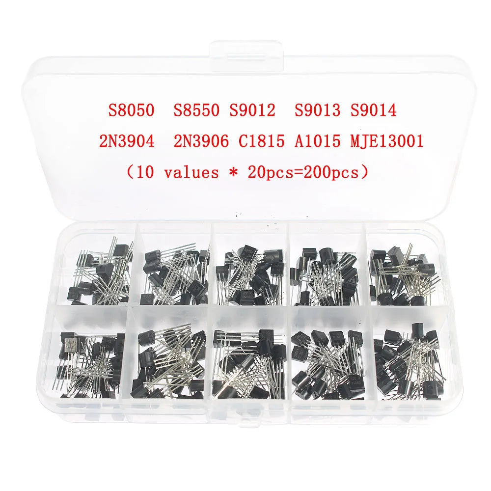 50-900PCS Transistors kit NPN PNP S8050 S8550 S9012 2N3904 2N3906 C1815 A1015 MJE13001 BC327 BC337 BC517 BC547 BC548 BC549 BC558