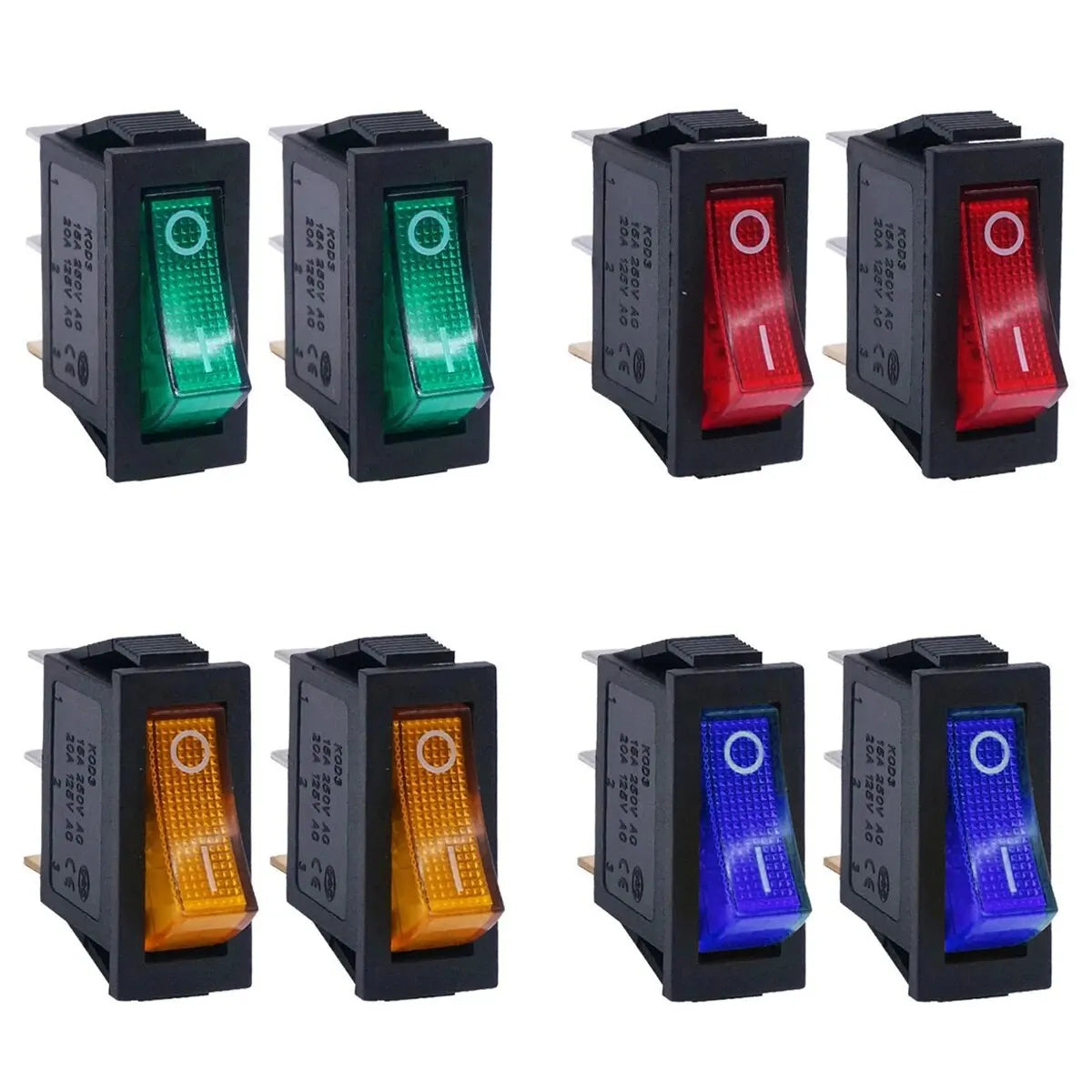 8/24Pcs AC 250V/15A 125V/20A Illuminated LED On/Off SPST 3 Pin 2 Position Mini Boat Rocker Toggle Switch Snap for Househould DIY