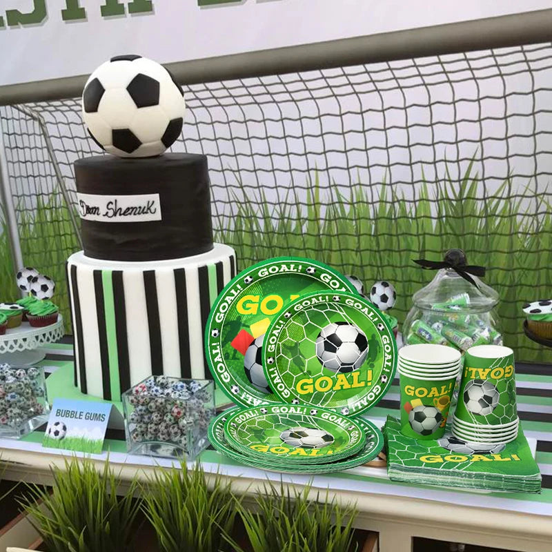 Green Football Birthday Disposable Tableware Set Soccer Paper Plate Cups Napkins For Kids Birthday Sport Party Decor Baby Shower