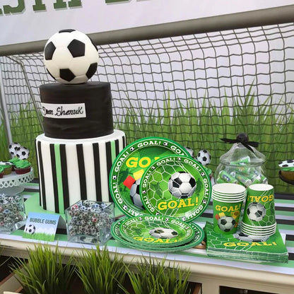 Green Football Birthday Disposable Tableware Set Soccer Paper Plate Cups Napkins For Kids Birthday Sport Party Decor Baby Shower