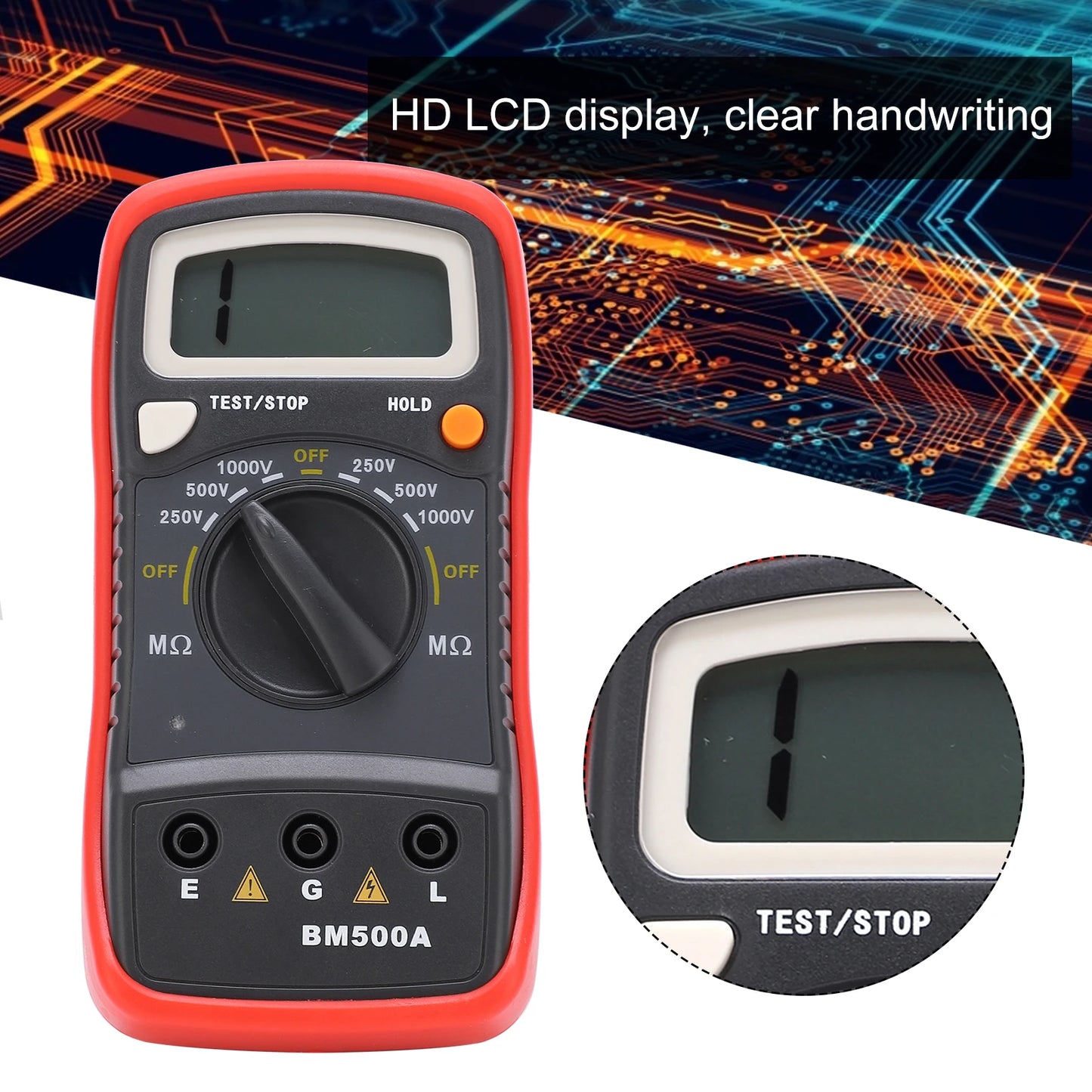 Resistance Tester BM500A 1000V LCD Resistance Tester Digital Insulation Resistance Meter Megohm Meter Resistance Meter