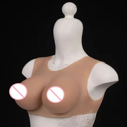 KUMIHO BCDEG Cotton Breast Forms Round Neck Cutout Sissy Fake Boobs Transgender Cosplay Crossdressing Sissy for Men Fake Chest
