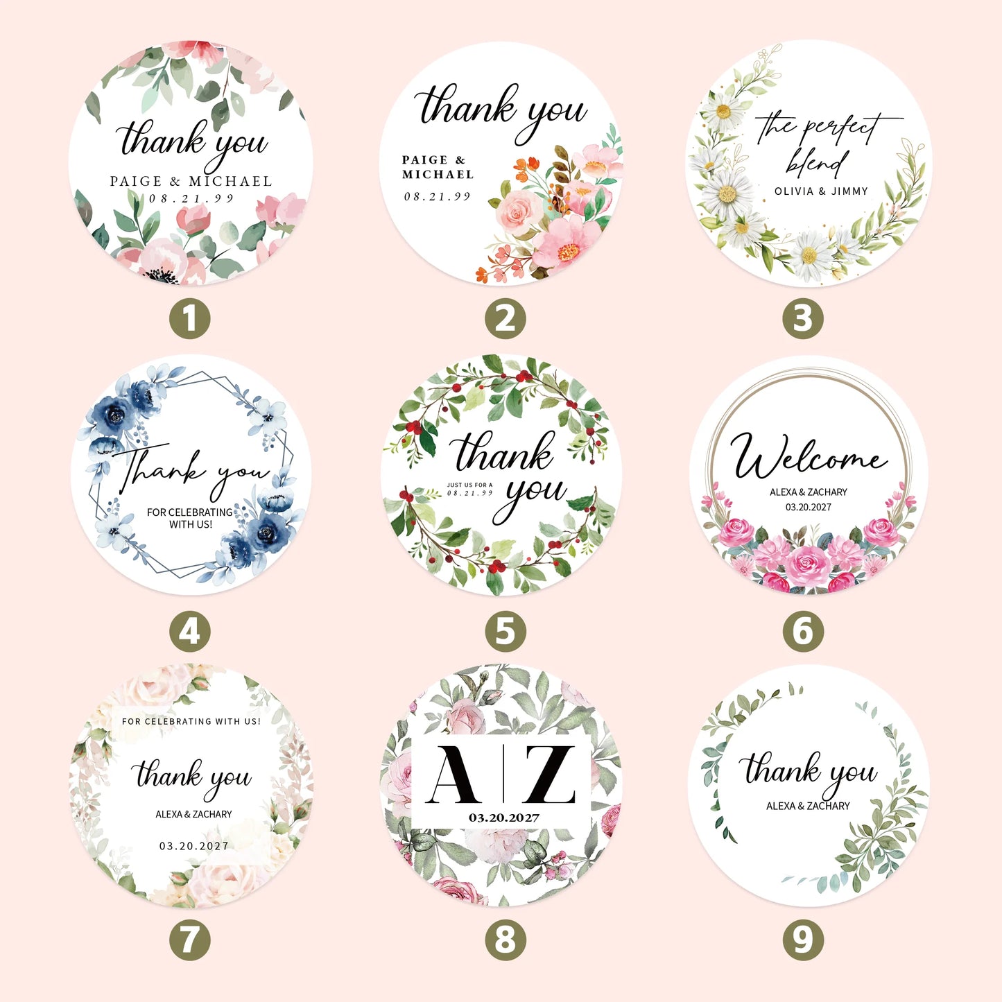 100 Pcs Personalized Round Label Stickers Custom Stickers of Name Date Thank You,for Bridal Shower Wedding Party Favors