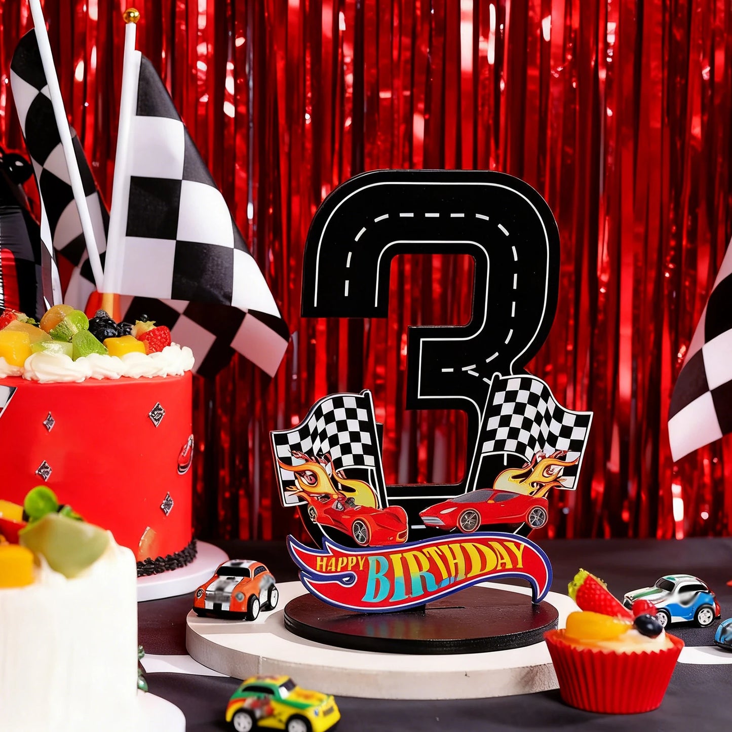 1pcs Race Car 1-9th Birthday Number Sign Centerpiece Race Car Theme Birthday Party Supplies Wooden Table Decoration Photo Props