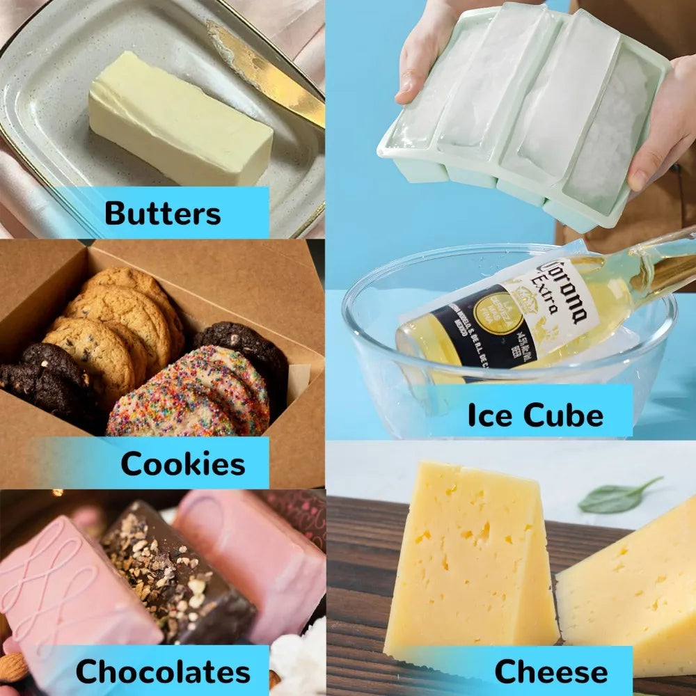 4 Grids Silicone Butter Mold with Lid Sauce Food Container Ice Cube Molds Homemade Butter Nonstick Tray for Energy Bar Soap Bar