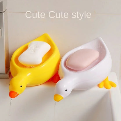 1Pc White Duck-Shaped Soap Holder, Made of Plastic, Suitable for Kitchen and Bathroom Countertops, Non-Slip Draining Soap Box Container, Bathroom Accessory