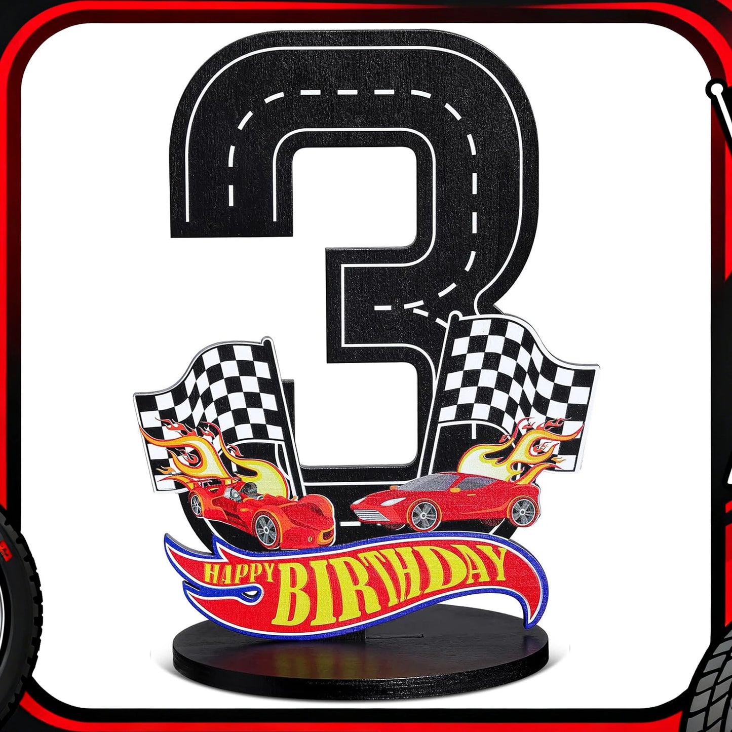 1pcs Race Car 1-9th Birthday Number Sign Centerpiece Race Car Theme Birthday Party Supplies Wooden Table Decoration Photo Props