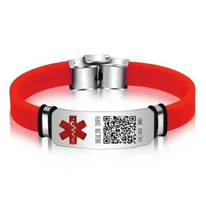 Functional Stainless Steel QR Code Health Wristband with Adjustable Emergency Medical ID Silicone Sports Wristband