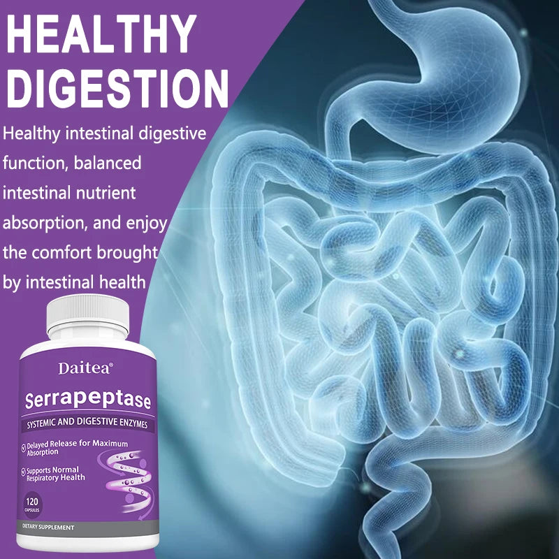 Serrapeptase with Digestive Enzyme, Extra Strength Supplement, Supports Healthy Cellular Function, Gut Health, Digestion
