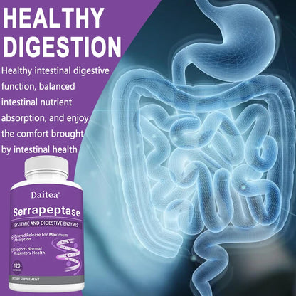 Serrapeptase with Digestive Enzyme, Extra Strength Supplement, Supports Healthy Cellular Function, Gut Health, Digestion