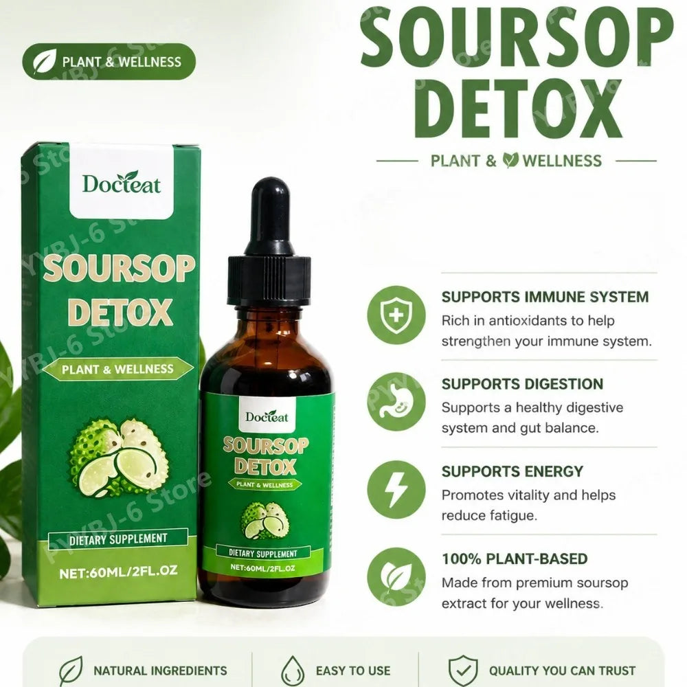 Soursop Drops 60ml–Plant Based Wellness Supplement Supports Natural Detox Immunity Digestion & Energy for Adults