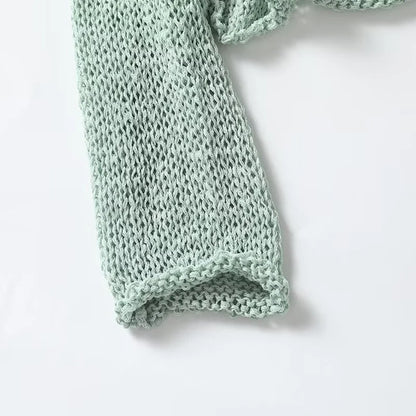 KEYANKETIAN 2024 Autumn New Women's Light green Sweater Simple style O-Neck Long Sleeve Soft Loose Pullover Cropped Knitted Top