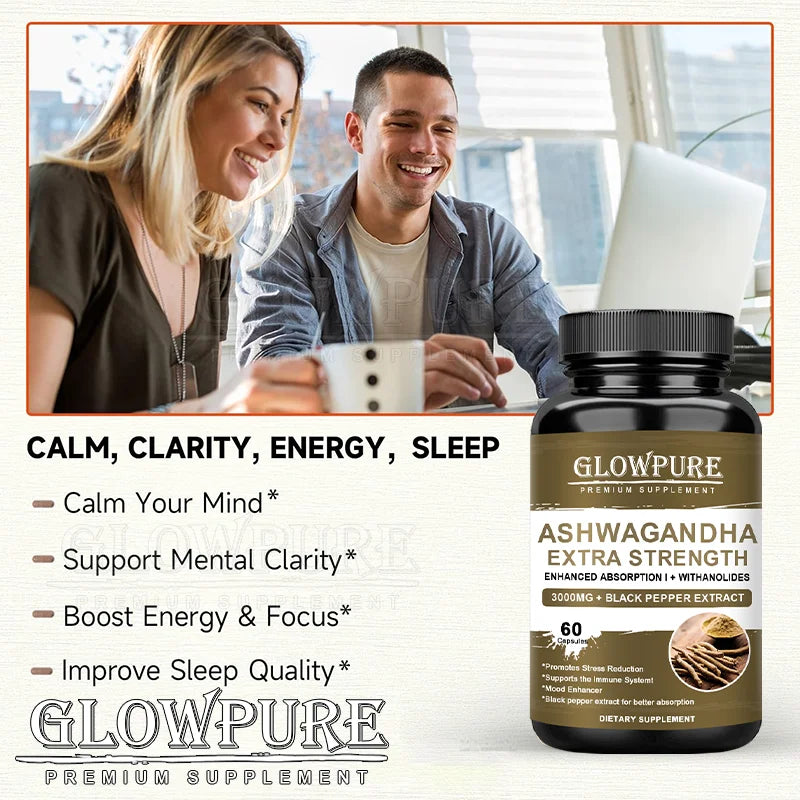 Ashwagandha Root Extract Capsules for Mood Stress, Health Sleep, Brain Calm, Energy Support Non-GMO Premium Formula Supplement