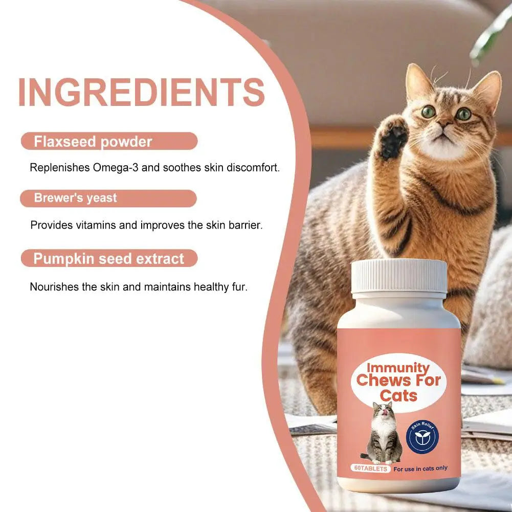 60 Tablets Cat Immunity Chewable Supplements For Skin Health Immune System Strengthening Adults Pet Nutritional Supplements