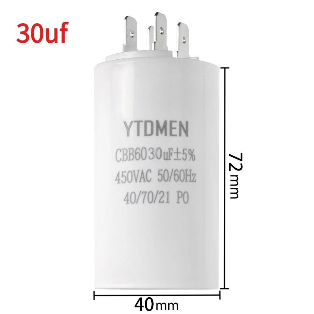 1PCS CBB60 Starting Capacitor 450VAC 4pin Double Insert Electric Replacement Motor Run Capacitors 4UF 5UF 6UF 8UF 16UF 20UF 60UF