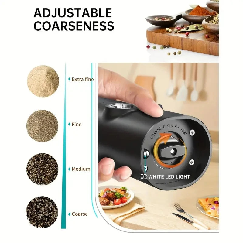 1pcs/2pcs Electric battery Automatic Salt And Pepper Grinder Set Rechargeable Gravity Spice Mill Adjustable Kitchen Tools