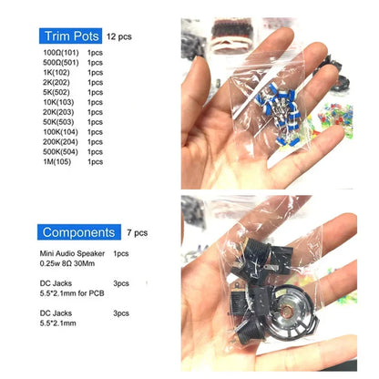Electronic components kit Final edition Various common capacitors Resistors Resistors Capacitors T0-92 LED transistors PCB DIP-I