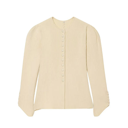 MUJER 2026 Knit Polo Cardigan Women Puff Sleeve Knitwears Women's Sweaters Fashion Summer Cardigans for Woman Button Tops Jersey