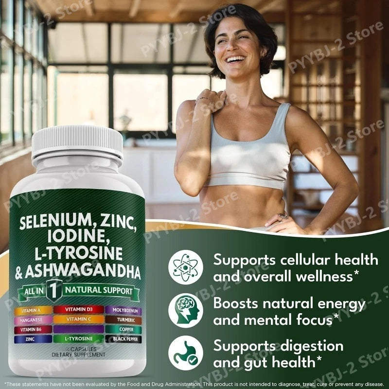 120 Count Multimineral Vitamin Capsules with Selenium Zinc Iodine L-TyrosineTurmeric Silica Supplement Daily Nutrition Support
