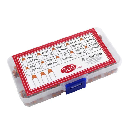 300pcs 10 kinds of monolithic capacitors(10pF~100nF) direct insertion non-polarised 50V ceramic capacitor component set