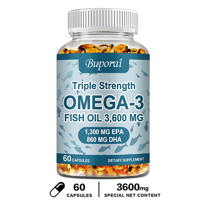 Omega 3 Fish Oil - for Nervous System, Skin and Hair Health, Antioxidants - Easy To Swallow