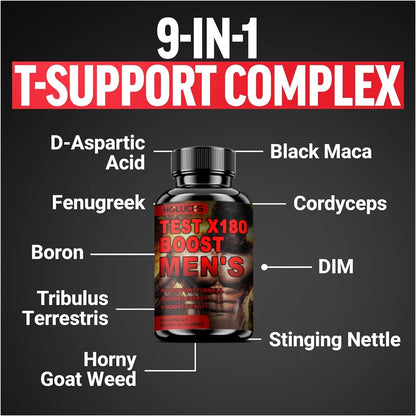 HOLUCKS Test X180 Men's Supplement, with Black Maca & D-Aspartic Acid, Support Healthy T Level, Muscle Function & Daily Vitality