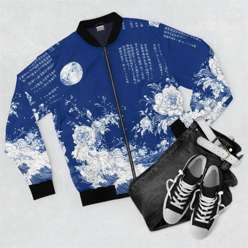 Harajuku Y2K Zipper Golf Coat For Men Fashion Bomber Jacket Stripe Men's Pullovers 3d Jersey Sweatshirt Long Sleeve Jackets 2024