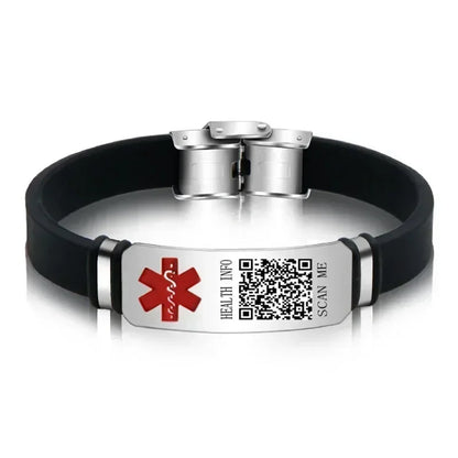 Functional Stainless Steel QR Code Health Wristband with Adjustable Emergency Medical ID Silicone Sports Wristband