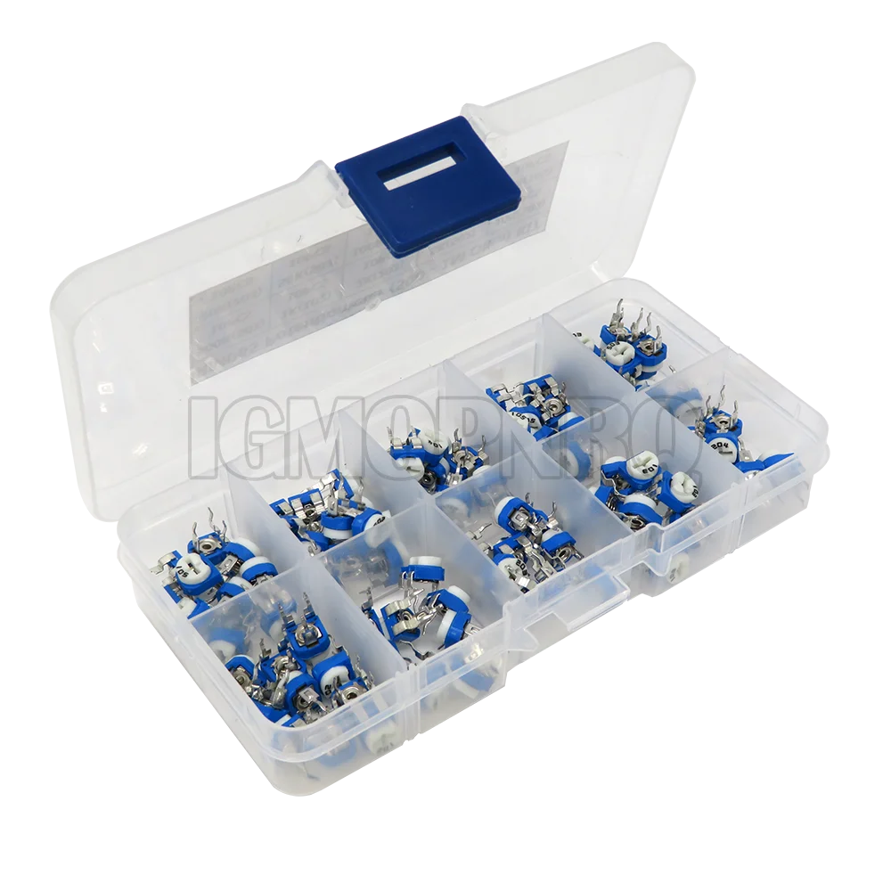 100PCS 10Values *10PCS RM065 Vertical Adjustable Resistor Kit In Box 500 ohm-1M ohm Multiturn Trimmer Potentiometer Set