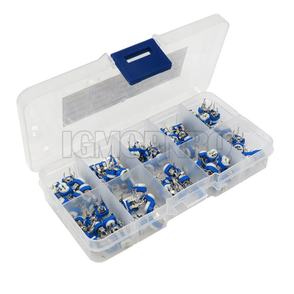 100PCS 10Values *10PCS RM065 Vertical Adjustable Resistor Kit In Box 500 ohm-1M ohm Multiturn Trimmer Potentiometer Set