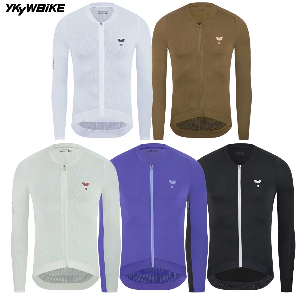 YKYWBIKE Core Cycling Jersey Men UPF 50+ Pro Team Bicycle Shirt Long Sleeve Breathable Road Bike Maillot Cycling Clothing MTB