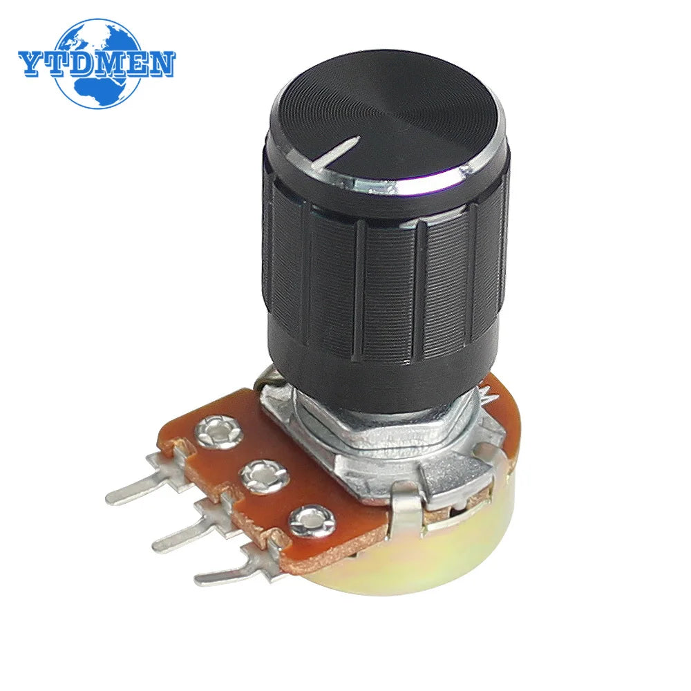5 Set WH148 Linear Taper Rotary Potentiometer Resistor 15mm 3pin 1K 2K 5K 10K 20K 50K 100K 250K 1M with Black Aluminum Knob Kit